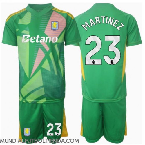 Camiseta Aston Villa Emiliano Martinez #23 Portero Primera Equipación Replica 2024-25 para niños mangas cortas (+ Pantalones cortos)